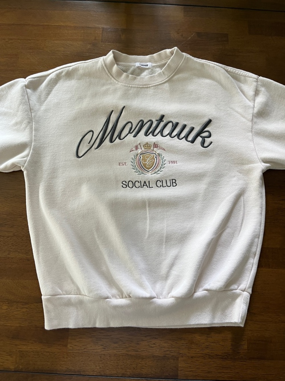 Garage Beige "Montauk Social Club" Crewneck Sweatshirt - Picture 2 of 10